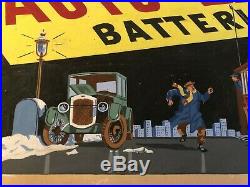 Rare Original Signed Vintage Car Advertising Illustration Art Painting 1930s
