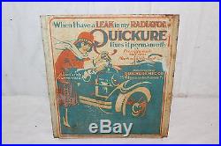 Rare Vintage 1920's Quickure Car Radiator Stop Leak Gas Oil Metal SignVery Neat
