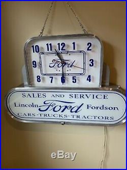 Rare Vintage 1930 Ford, Lincoln, Fordson Dealer Clock