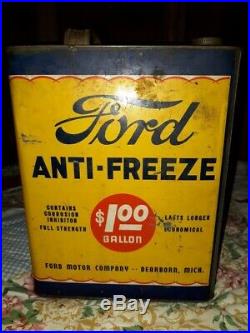 Rare Vintage 1930's FORD Anti-Freeze Dearborn, MI Metal Can Oil Sign-Empty