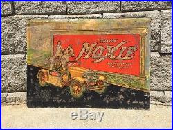 Rare Vintage 1930's Tin Litho Moxie Soda Sign-Horse withCar Mass. License Plate
