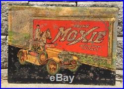 Rare Vintage 1930's Tin Litho Moxie Soda Sign-Horse withCar Mass. License Plate