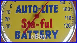 Rare Vintage Auto-Lite Sta-ful Battery Round Thermometer