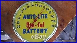 Rare Vintage Auto-Lite Sta-ful Battery Round Thermometer