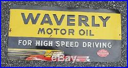 Rare Vintage Original Waverly Motor Oil Tin Metal Embossed Sign automobile