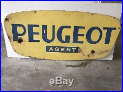 Rare Vintage Peugeot Agent Double-Sided Porcelain Sign
