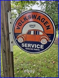 Rare Vintage Porcelain Double-sided Volkswagen Service Flange Sign