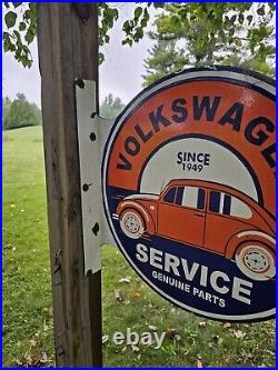 Rare Vintage Porcelain Double-sided Volkswagen Service Flange Sign