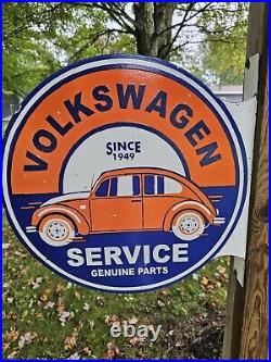 Rare Vintage Porcelain Double-sided Volkswagen Service Flange Sign