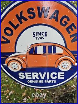 Rare Vintage Porcelain Double-sided Volkswagen Service Flange Sign