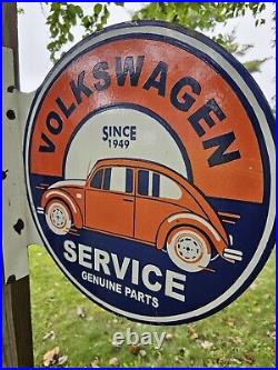 Rare Vintage Porcelain Double-sided Volkswagen Service Flange Sign