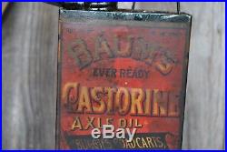 Rare Vintage c. 1900 Baum's Castorine Axle Oil Metal Can Farm Wagon Car Gas Sign