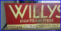 Rare Vtg 1930's Willys Eights &Sixes Overland 21 Tin Not Porcelain Gas Oil Sign
