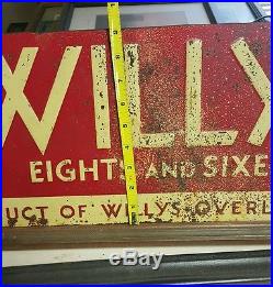 Rare Vtg 1930's Willys Eights &Sixes Overland 21 Tin Not Porcelain Gas Oil Sign
