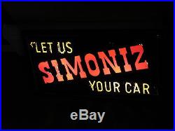 Simoniz Antique Vintage Lighted Sign Very Rare Car Ckeaning Products Works Glass