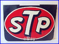STP Sign Old Vintage Race Car Motor Oil Embossed Metal Gas Station 60s Original