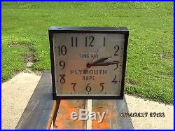 Sessions Clock Vintage Advertising Sign TIME FOR PLYMOUTH ROPE Auto 1920's