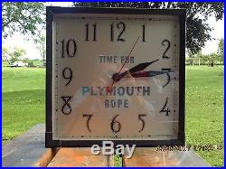 Sessions Clock Vintage Advertising Sign TIME FOR PLYMOUTH ROPE Auto 1920's