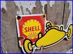 Shell Vintage Porcelain Sign Station Gasoline Motor Oil Race Car Garage Service