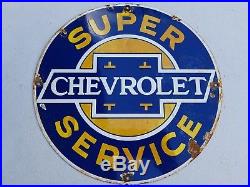 Super Chevrolet Service Porcelain Sign Car Truck gas oil vintage Garage dealer