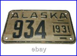 Super Rare 1931 Alaska Vint Auth/orig 3# Gry/blk Enml Passenger Car Plate, #934