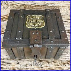 Union Pacific Route Iron Strong Box Chest With Antique Vintage Finish