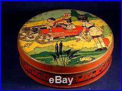 VERY RARE Antique old vintage tin box biscuits pedal car racing children 30's