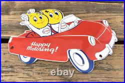 VINTAGE 10x7 ESSO BOY & GIRL Happy Motoring! CAR GASOLINE PORCELAIN GAS SIGN