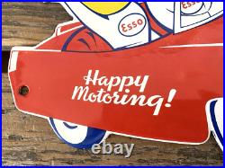 VINTAGE 10x7 ESSO BOY & GIRL Happy Motoring! CAR GASOLINE PORCELAIN GAS SIGN