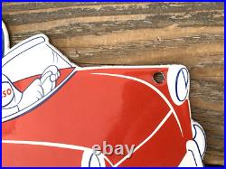 VINTAGE 10x7 ESSO BOY & GIRL Happy Motoring! CAR GASOLINE PORCELAIN GAS SIGN