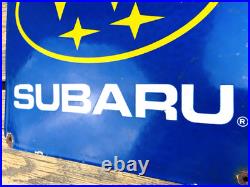 VINTAGE 12x12 SUBARU LOGO SUBIE SALES & SERVICE GAS STATION PORCELAIN OIL SIGN
