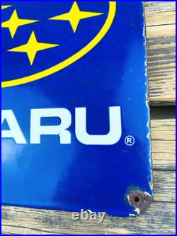 VINTAGE 12x12 SUBARU LOGO SUBIE SALES & SERVICE GAS STATION PORCELAIN OIL SIGN