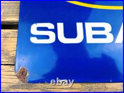 VINTAGE 12x12 SUBARU LOGO SUBIE SALES & SERVICE GAS STATION PORCELAIN OIL SIGN