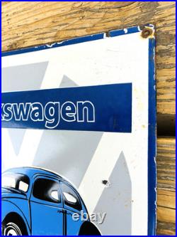 VINTAGE 12x12 VW VOLKSWAGEN GERMAN DEALER BEETLE GAS STATION PORCELAIN AD SIGN