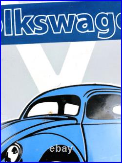 VINTAGE 12x12 VW VOLKSWAGEN GERMAN DEALER BEETLE GAS STATION PORCELAIN AD SIGN