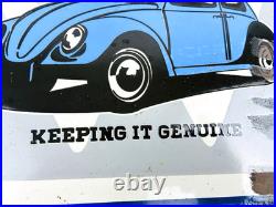 VINTAGE 12x12 VW VOLKSWAGEN GERMAN DEALER BEETLE GAS STATION PORCELAIN AD SIGN
