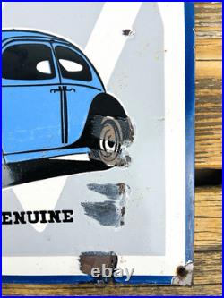 VINTAGE 12x12 VW VOLKSWAGEN GERMAN DEALER BEETLE GAS STATION PORCELAIN AD SIGN