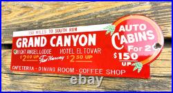 VINTAGE 12x4 GRAND CANYON AUTO LODGE CABINS PORCELAIN GAS PUMP STATION OIL SIGN VINTAGE 12x4 GRAND CANYON AUTO LODGE CABINS PORCELAIN GAS PUMP STATION OIL SIGN
