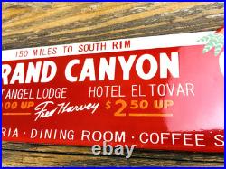VINTAGE 12x4 GRAND CANYON AUTO LODGE CABINS PORCELAIN GAS PUMP STATION OIL SIGN