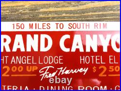 VINTAGE 12x4 GRAND CANYON AUTO LODGE CABINS PORCELAIN GAS PUMP STATION OIL SIGN
