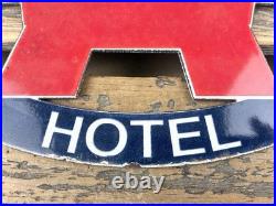 VINTAGE 16x8.5 AAA Hotel GAS PUMP STATION PORCELAIN GASOLINE MOTOR OIL SIGN