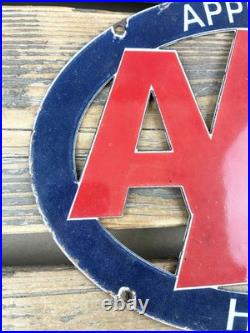 VINTAGE 16x8.5 AAA Hotel GAS PUMP STATION PORCELAIN GASOLINE MOTOR OIL SIGN