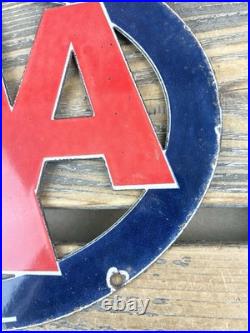 VINTAGE 16x8.5 AAA Hotel GAS PUMP STATION PORCELAIN GASOLINE MOTOR OIL SIGN