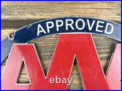 VINTAGE 16x8.5 AAA Hotel GAS PUMP STATION PORCELAIN GASOLINE MOTOR OIL SIGN