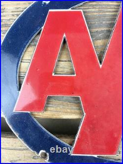 VINTAGE 16x8.5 AAA Hotel GAS PUMP STATION PORCELAIN GASOLINE MOTOR OIL SIGN