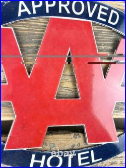 VINTAGE 16x8.5 AAA Hotel GAS PUMP STATION PORCELAIN GASOLINE MOTOR OIL SIGN