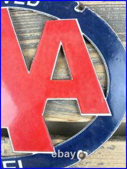 VINTAGE 16x8.5 AAA Hotel GAS PUMP STATION PORCELAIN GASOLINE MOTOR OIL SIGN
