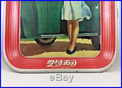 VINTAGE 1942 COCA COLA TIN TRAY Two Girls with a Car Original in EUC