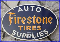 VINTAGE 1953 FIRESTONE TIRES PORCELAIN GAS AUTO CAR TIRE SERVICE SIGN 16.5x11