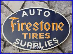 VINTAGE 1953 FIRESTONE TIRES PORCELAIN GAS AUTO CAR TIRE SERVICE SIGN 16.5x11